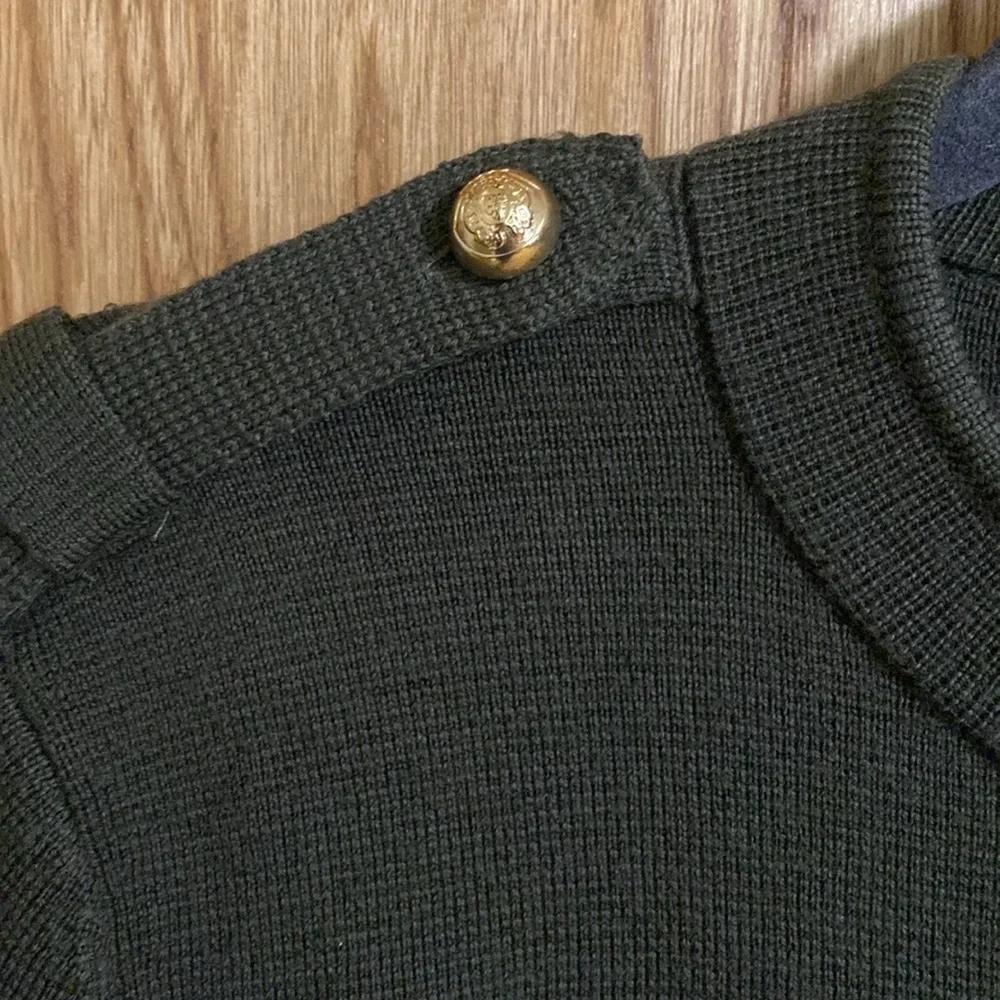 Talbots Petites Military Style Cardigan Jacket Pure Merino Wool Army Green